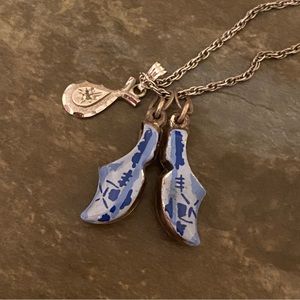 🌸 Vintage celestial Sterling silver enamel Dutch Shoes Clogs pendant necklace